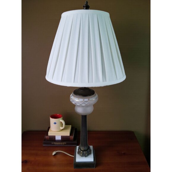 vintage 1950s cambridge lamp co. brass & marble base with brass neck & top table - Picture 10 of 16